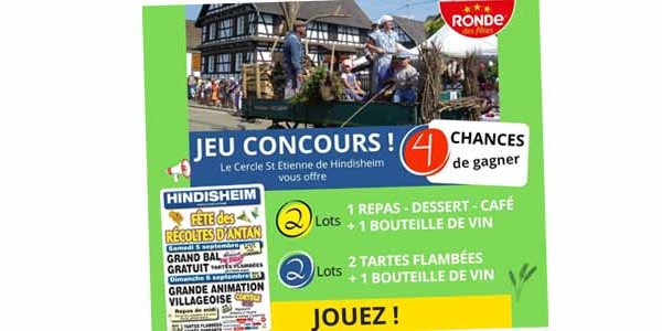 JEU CONCOURS - Fete des Recoltes d Antan de Hindisheim : Gagnez des Repas !
